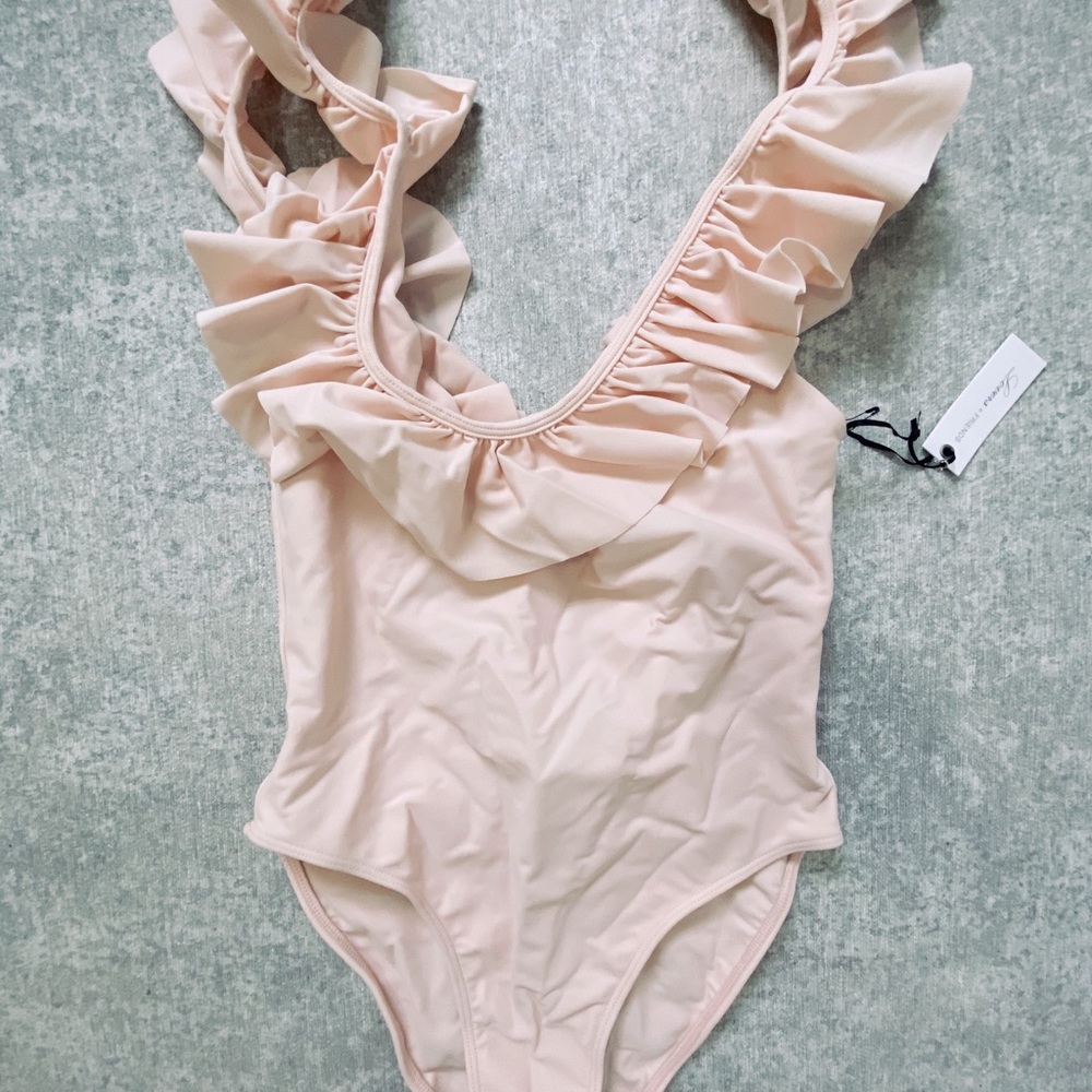 Peach ruffled one piece swimsuit